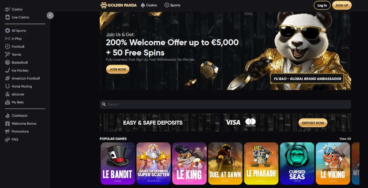 Golden Panda Casino – Beste voor gebruiksgemak en cashback